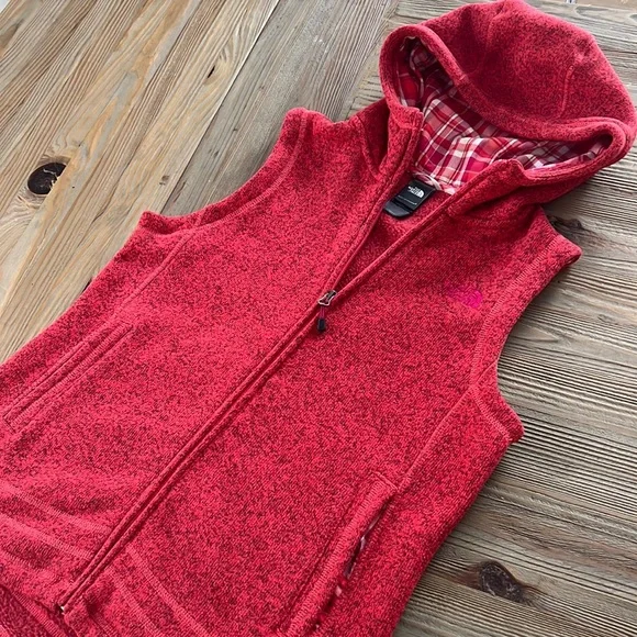 North Face Fleece Plaid Hooded Vest Medium - Picture 1 of 6